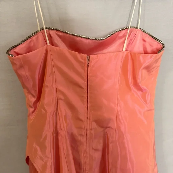 Vintage Y2K Morgan & Co Coral Prom Dress 5 Taffeta Strapless Iridescent Peach